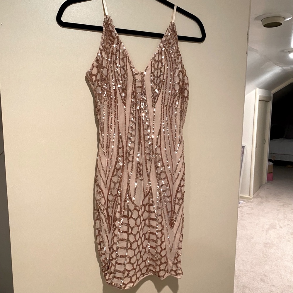 Nude Dress Gold Sequins